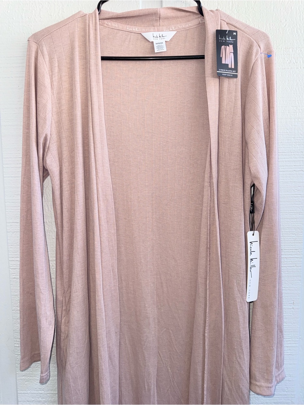 Nicole Miller New York Long Open Front Cardigan Robe Pink Womens Medium NWT - Picture 3 of 11